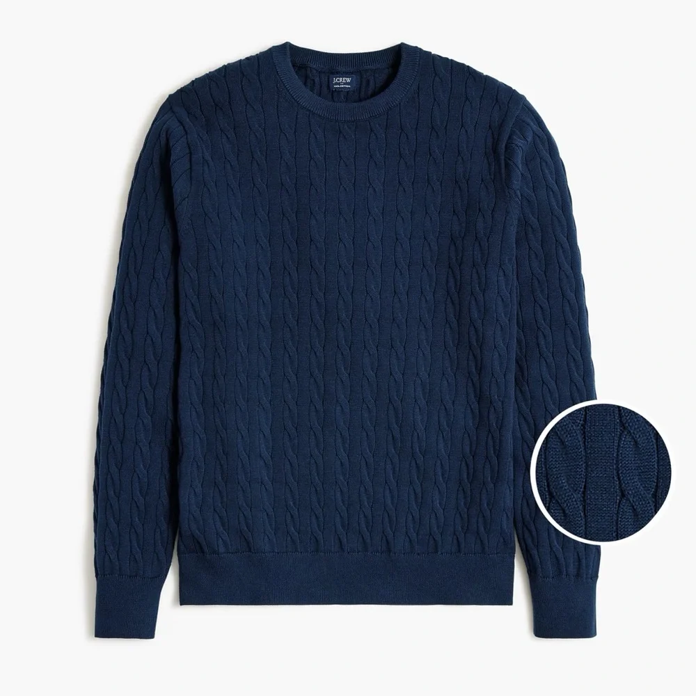 NEW J.Crew‎ Cotton cable crewneck sweater Navy Blue Men’s Size M NWOT Preppy